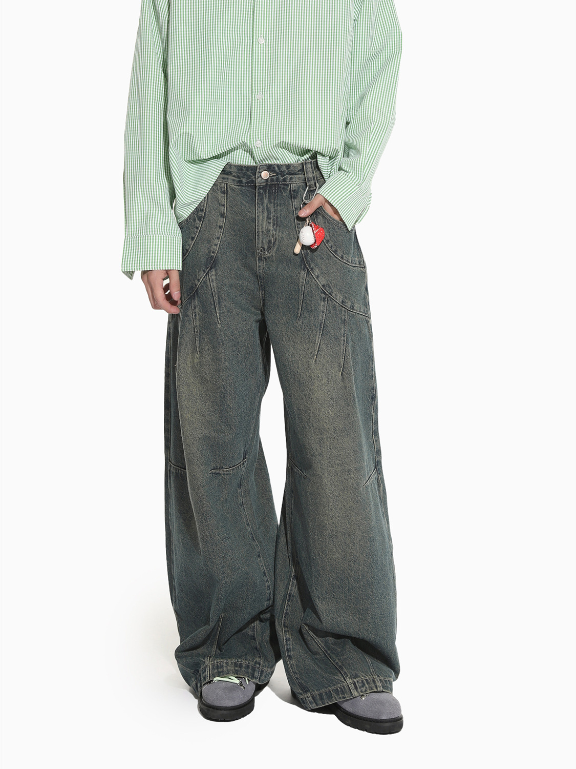 MTLCLOTHES Hombres| Retro estilo americano de la industria pesada empalme corto de hombro conjunto de vaqueros de ocio callejero europeo y americano