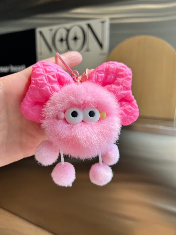 かわいい模造レッキスウサギの毛のリボン小さなブリケットぬいぐるみバッグペンダント車のキーホルダーペンダント|undefined