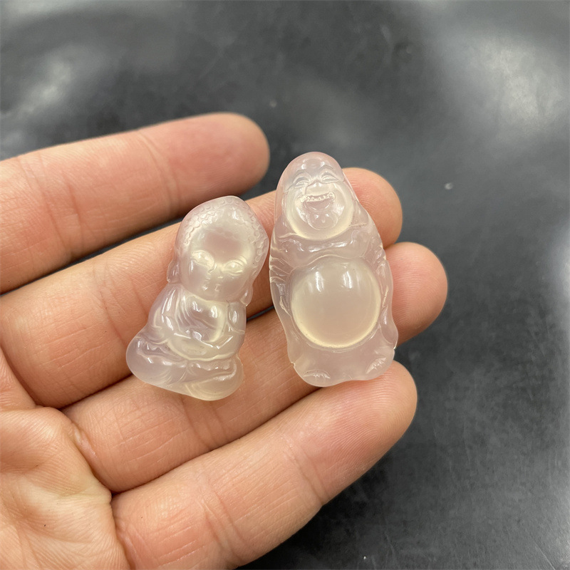 老玉匠 天然冰种白玉髓站佛吊坠 精工雕刻白玛瑙宝宝佛挂件