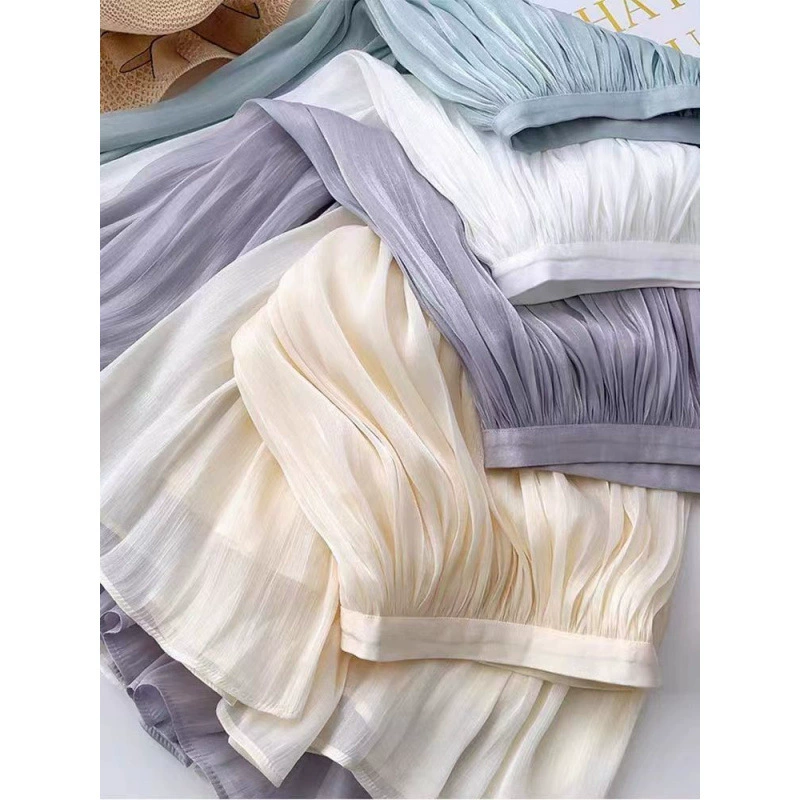 Элегантная юбка из перламутрового тюля, весна-лето, женская, средней длины, тонкая, драпированная, плиссированная, новый стиль 2025 года