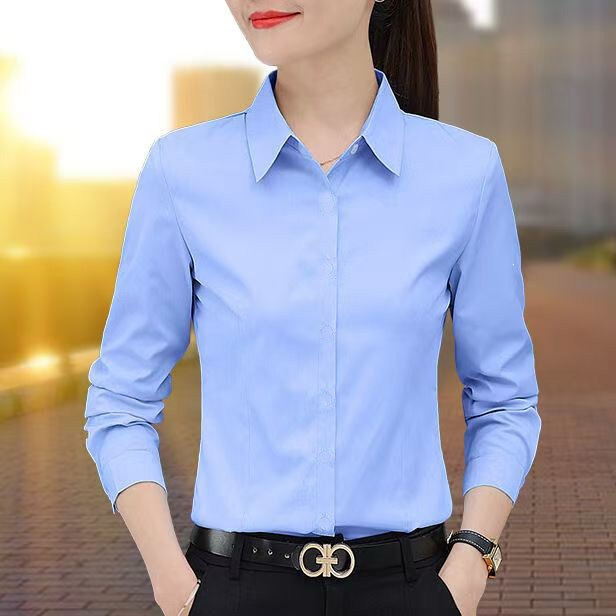 Blue Shirt for Women, Long-Sleeved, Autumn, Korean Style, New Slim-Fit Professional Workwear, Women's White Shirt, Base Shirt Blue Shirt for Women, Long-Sleeved, Autumn, Korean Style, New Slim-Fit Professional Workwear, Women's White Shirt, Base Shirt
