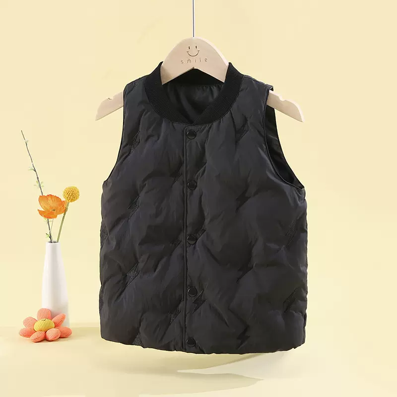 2024新款儿童羽绒马甲内穿保暖绣花男童背心纯色女童洋气外穿马甲