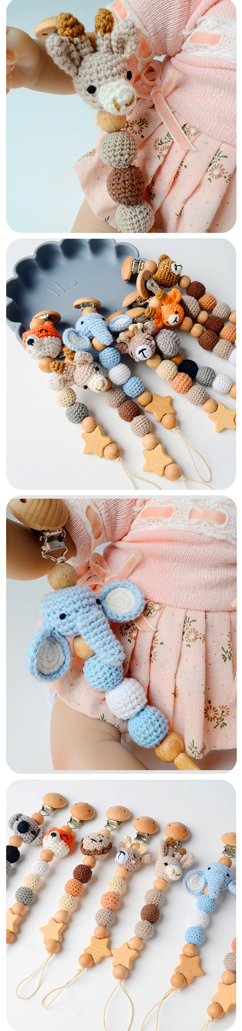 25g Weight pacifier chain Kitchen and drinking utensils 1 Piece Quantity Daily Occasion Wood Material Animal Pattern Fashion Style Fashion Animal Baby Accessories