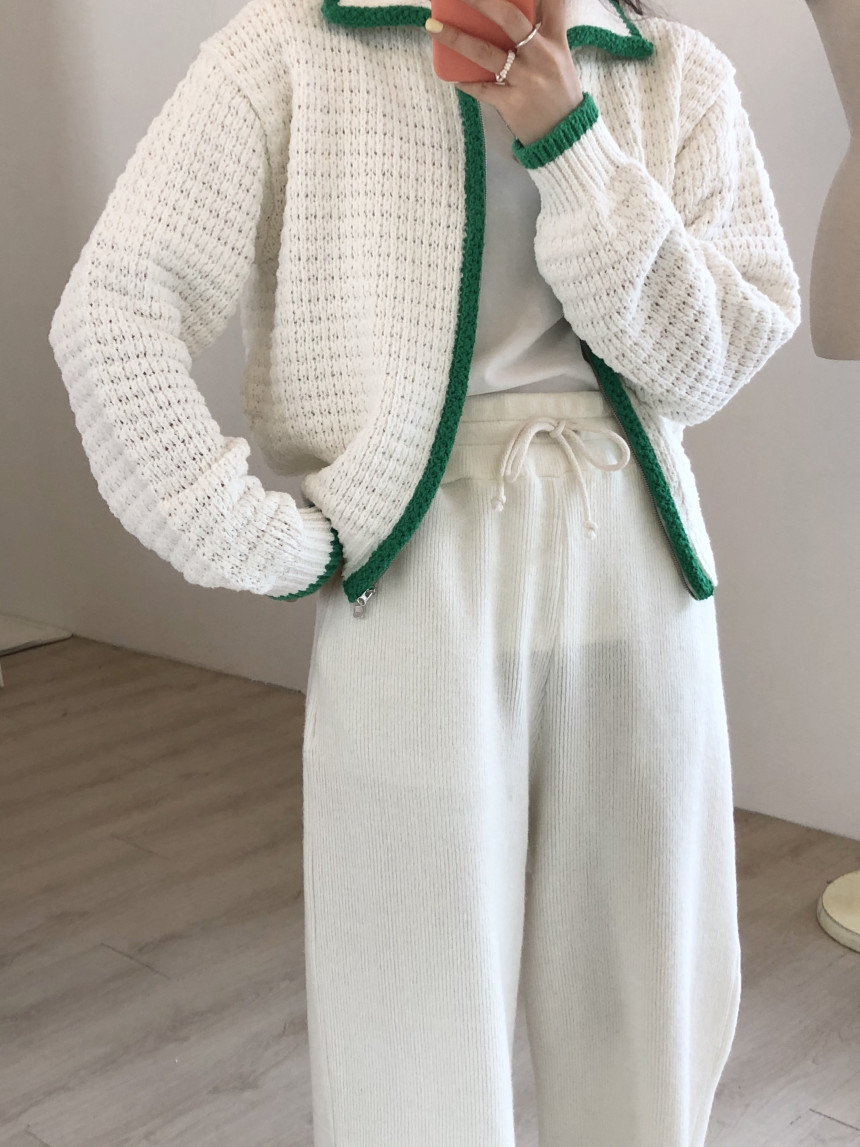 Contrast Thick Needle Zipper Cardigan Sweater Coat