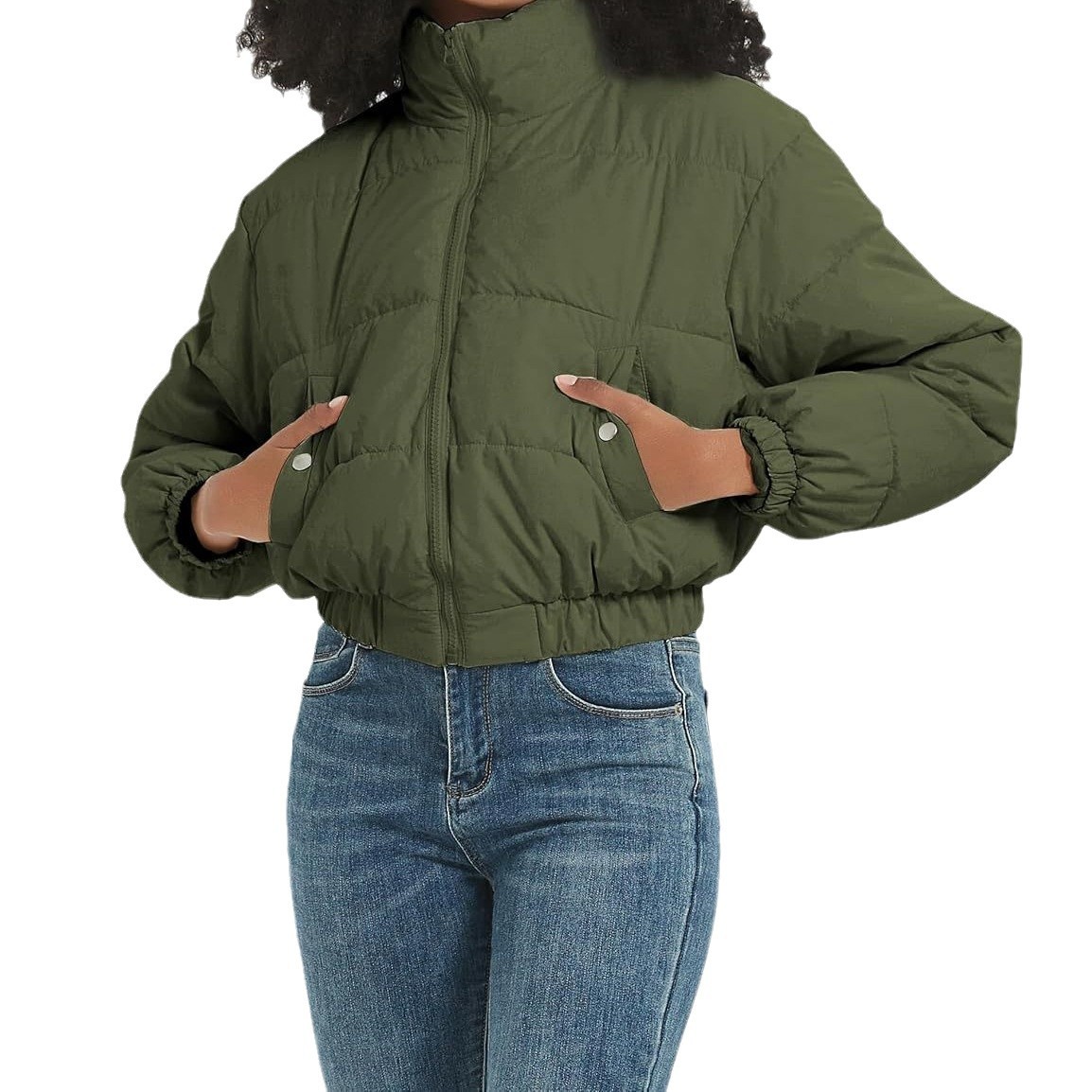 Foreign Trade Cross-Border Women's Short Cotton Clothing Lightweight Zipper Padded Stand Collar Winter Warm Cotton Clothing A56 Lightweight