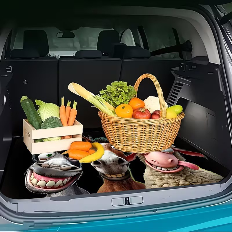 Cross-Border Square Rubber Floor Mat for Car Trunk with Cartoon Cat, Dog, and Mushroom Designs, Foldable, Machine Washable, Printed