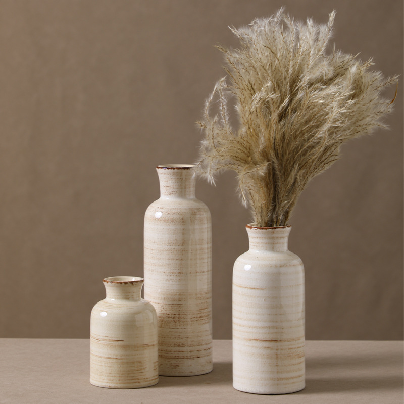 Amazon's Best-Selling Three-Piece Ceramic Vase Art Nordic Style Home Living Room Ornaments Flower Arrangement Flower Arrangement Soft Decoration