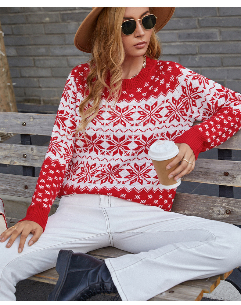 red Snowflake Christmas Sweater | Luxiaa Clothing- Cute Christmas Sweater