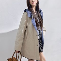慵懒风中长款外套女2025秋冬新款欧洲站双面穿宽松撞色夹克上衣潮