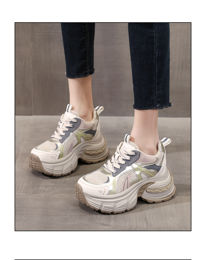 Giày sneaker nữ chunky đế dày mặt lưới thoáng khí độn cao bên trong — Màu vàng chi tiết 16