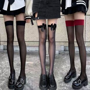 Over-the-Knee Socks Summer Thin Transparent Black Silk Stockings Long Thigh JK High-height Trendy Sexy White Socks Women's Red Edge Black Edge