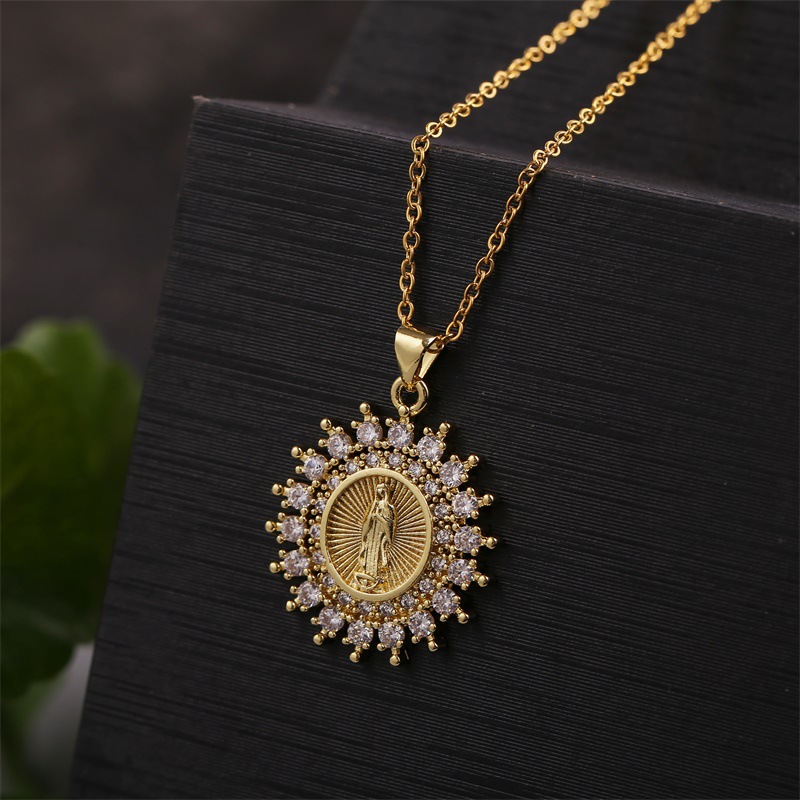 creative copper inlaid zirconium Virgin Mary necklace wholesale nihaojewelry