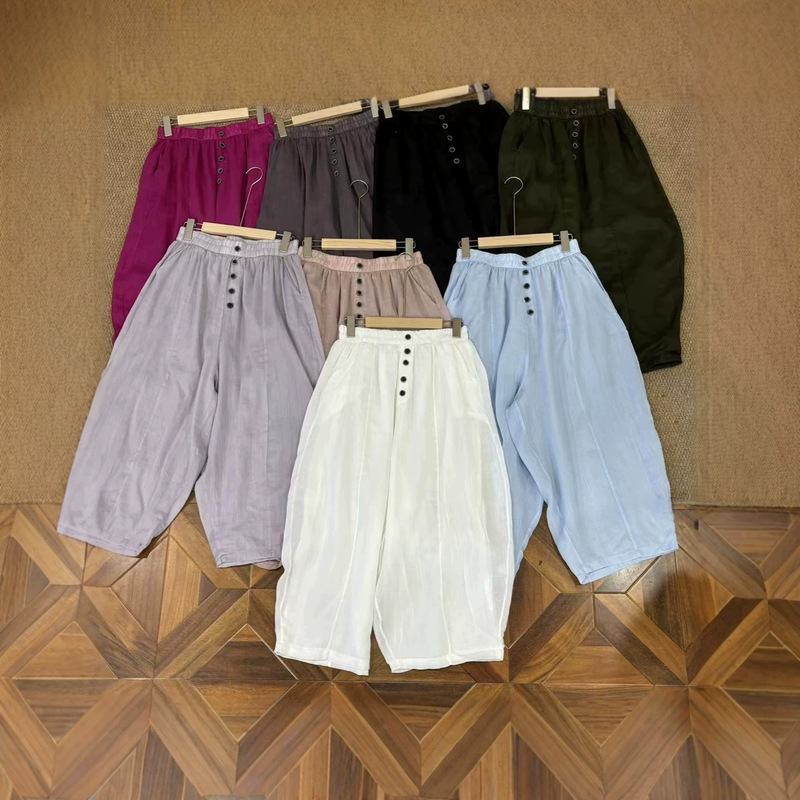 6/7 Ramie Balloon Pants with Wide Cut and Double Layers, 82cm Long 6/7 Ramie Balloon Pants with Wide Cut and Double Layers, 82cm Long