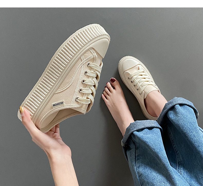 2024 verano nuevos zapatos de galleta ins moda versión coreana de todos los zapatos de lona de arrastre medio zapatos casuales de estudiante de suela gruesa_voghion.com
