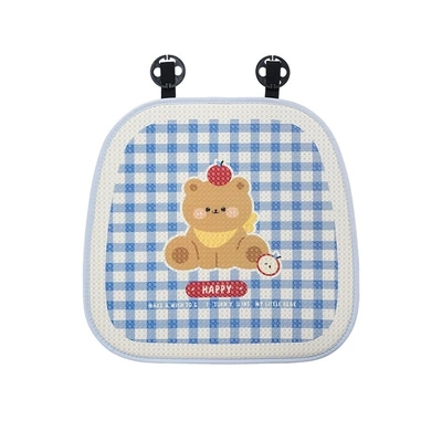 Blue Rain Cartoon Car Seat Cushion Universal for All Seasons Cute Summer Honeycomb Half-Pack Car Seat Cushion Car Seat Cover (Seat cushion, seat cover) - honeycomb-blue-plaid-bear-seat-cushion-front-row