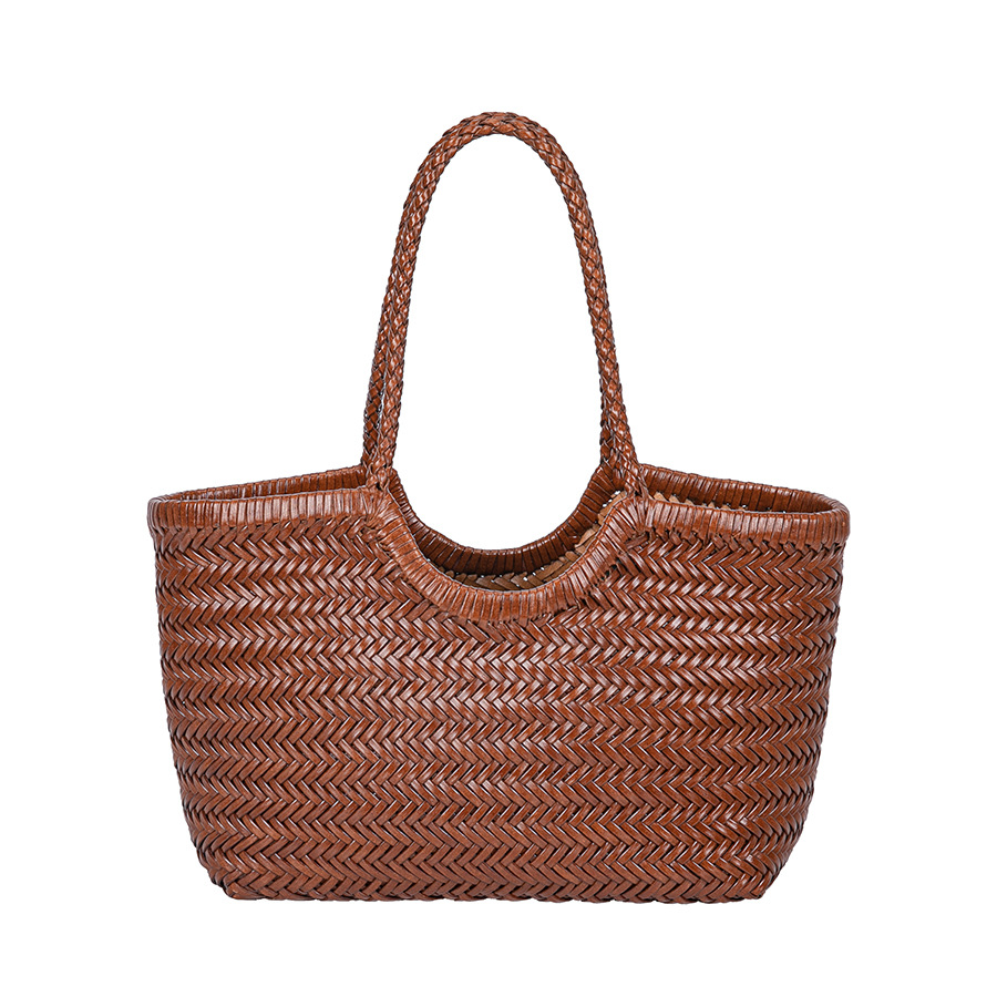Dragon Style French Woven Market Basket Bag Women's Genuine Leather Shoulder Bag Retro Handmade Ins Style - Thumbnail 5