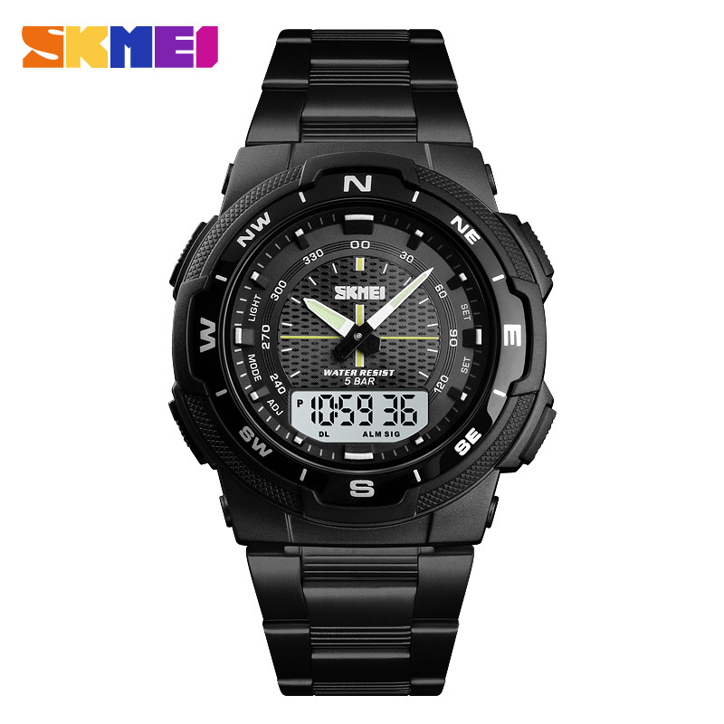 Skmei correa de acero transfronteriza estudiante doble pantalla reloj electrónico skmei moda al aire libre multifuncional reloj deportivo para hombre