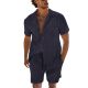 European and American Cross-border Short-sleeved Cuban Collar Shirt Men's Summer Thin suit Casual Sportswear Summer Shorts Shirt