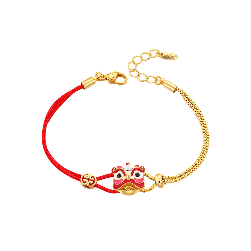 Xuping nueva serie de goteo de aceite despierta pulsera de león aleación de cobre chapado 24k estilo chino Año Nuevo joyería de cuerda roja