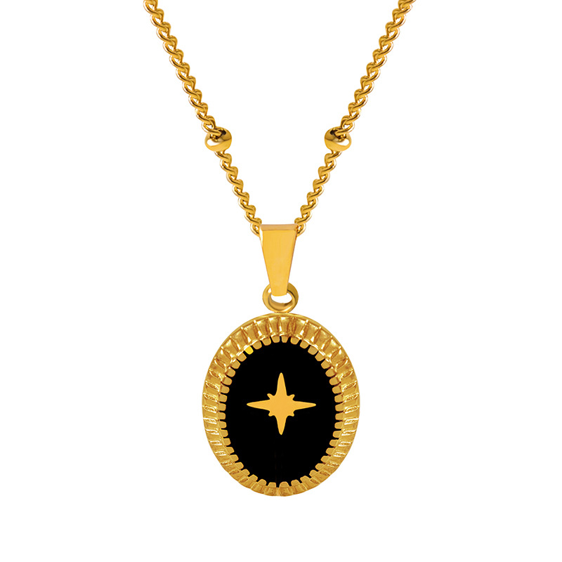 Francés retro no desvanecimiento joyería geométrica goteo mango estrella Oval COLLAR COLGANTE de acero de titanio transfronterizo joyería de Venta caliente