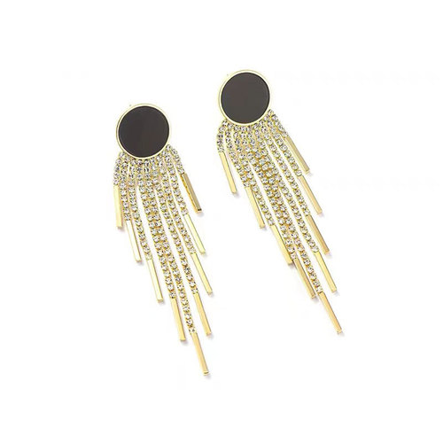 High-end, sophisticated live-streaming cross-border influencer-style earrings—European and American fashion, exaggerated rhinestone long tassel earrings for women.
