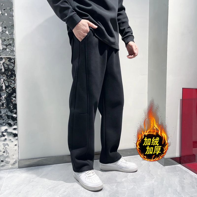 Invierno nuevo estilo de hombre con terciopelo engrosado cimetaje pantalones de corte tridimensional pantalones de pierna ancha de moda pantalones casuales rectos