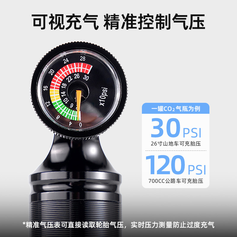 Aerulan bicicletas CO2 bomba de aire de carretera presión visual cilindro inflado bomba de carga de boca de bicicletas