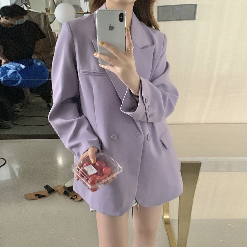 Purple Shoulder Pad Small Suit 2024 Autumn New Loose Small Fresh Explosive Suit Jacket Women's Fashion