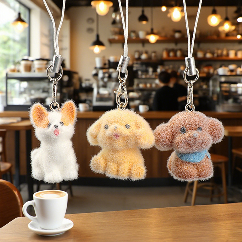 かわいい立体植毛樹脂犬ペンダントミニ人形携帯電話ペンダント DIY キーホルダージュエリーアクセサリー|undefined