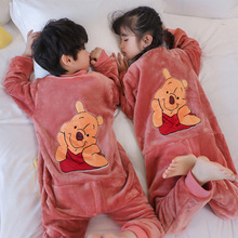 儿童睡袋法兰绒秋冬款加厚珊瑚绒男童女童宝宝防踢被男孩连体睡衣