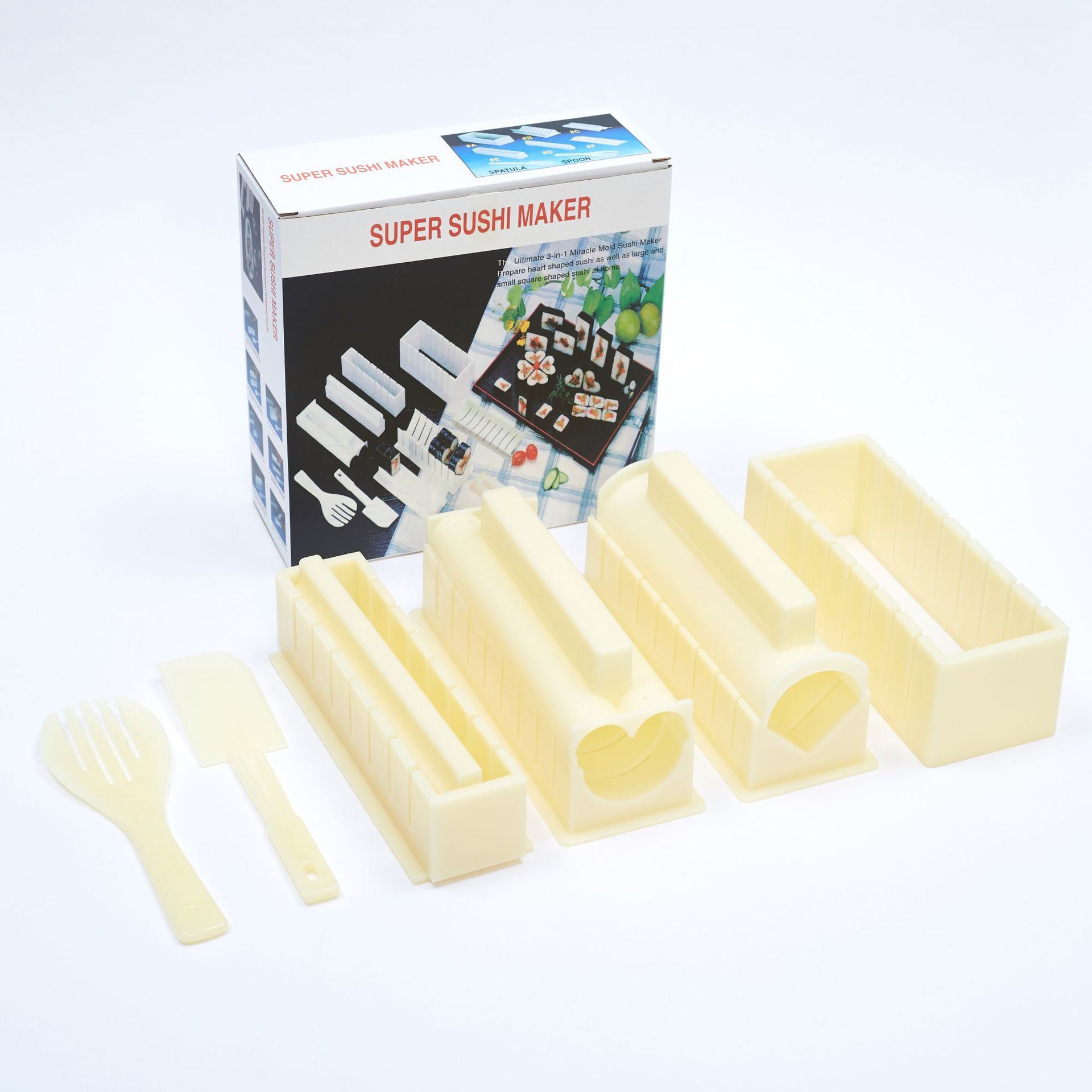 DIY Sushi Mold Set with Seaweed, Square, Round, Heart-Shaped Rice Ball Cooking Tools, 10-Piece Set