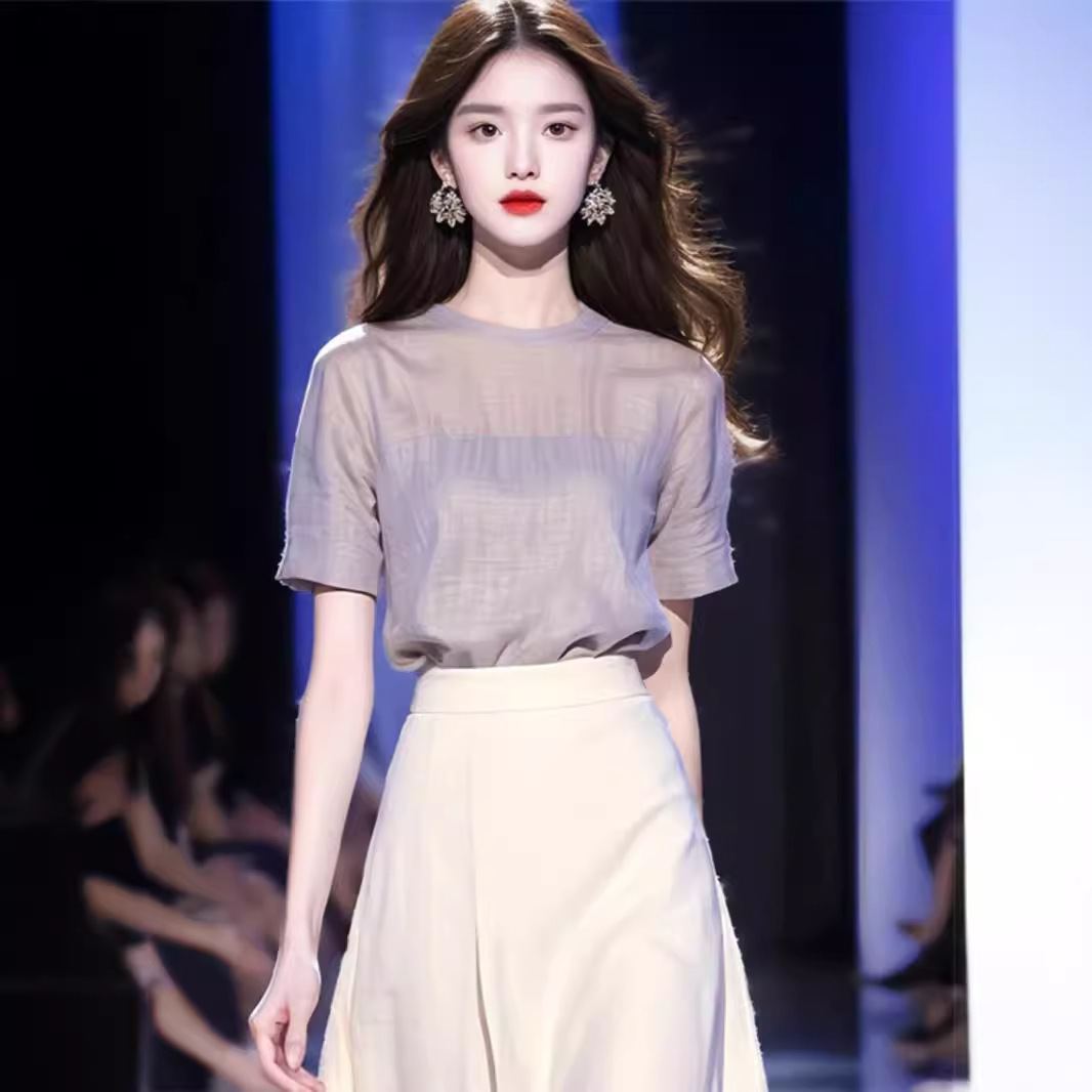 Váy hai dây phong cách Chanel nữ mùa hè cao cấp — Màu tím trắng