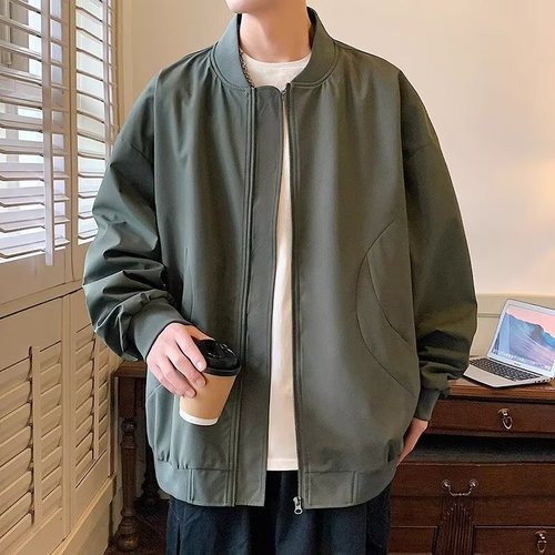 Men's Spring and Autumn 2025 New Style Jacket, Retro Fashion, Loose, Plain Color Pilot Baseball Jacket Outerwear
