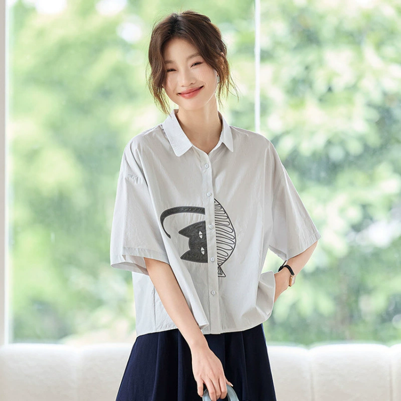 Льняная рубашка с коротким рукавом премиум-класса для женщин, лето 2025, новая корейская модель