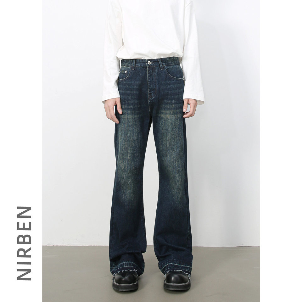 Quần jean nam ống loe nhẹ kiểu Mỹ, quần dài denim thoải mái — màu xanh