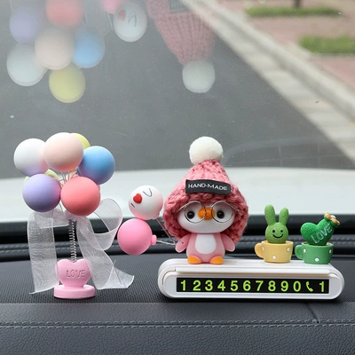 Nömrəli dayanma kartı — for women - pink-hatted-penguin-white-parking-sign-green-plants-colorful-bobblehead-balloons