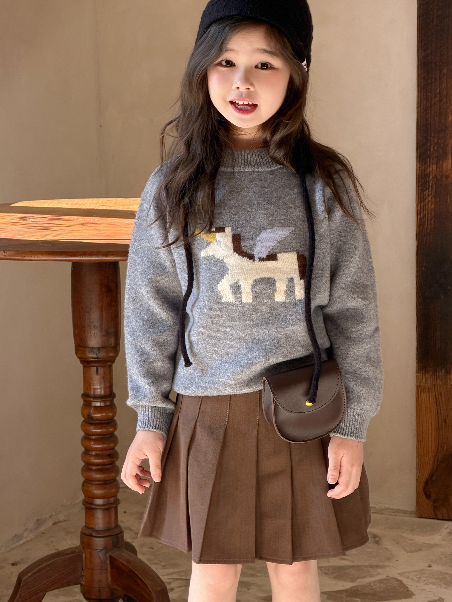 Children's wool sweater, new autumn and winter style, girls' base layer, baby thick and warm sweater, boys' pony pattern sweater