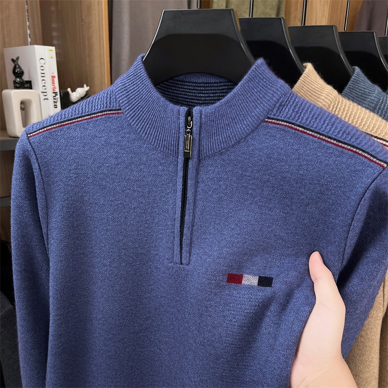 New Style Young and Middle-Aged Men's Half-Zip Sweater Winter Thickened Warm Business Casual Pullover Base Knitwear Men's Clothing