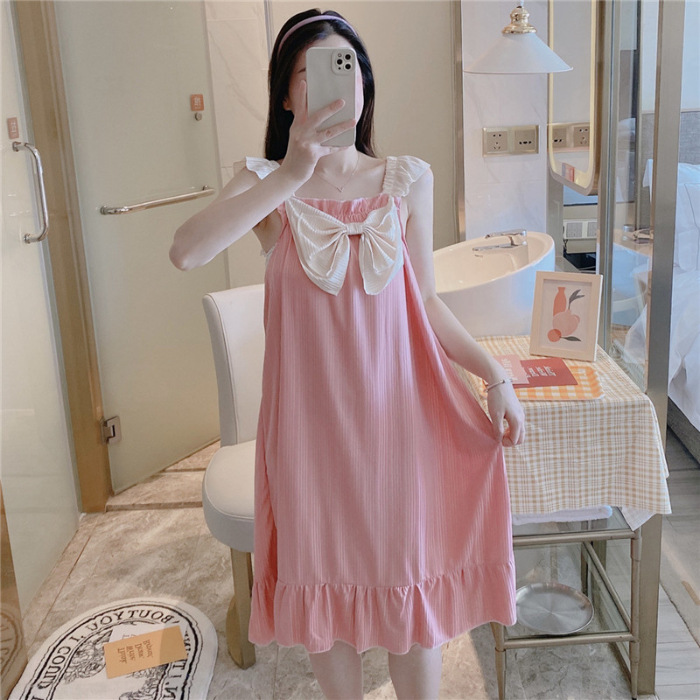 2023 camisón de verano de las mujeres suspender pijamas dulce lindo arco estudiante en línea rojo ins estilo desgaste del hogar de verano