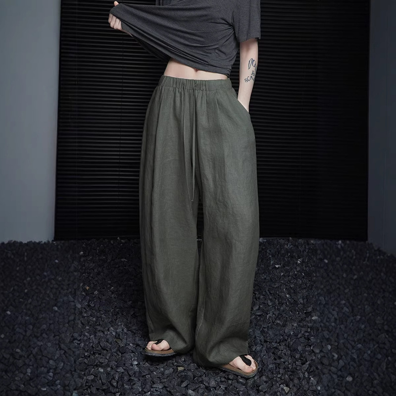 Moment Green Linen Wide-Leg Pants for Women 2026 Summer New Hot Style High-Waisted Loose Casual Straight Pants Moment Green Linen Wide-Leg Pants for Women 2026 Summer New Hot Style High-Waisted Loose Casual Straight Pants