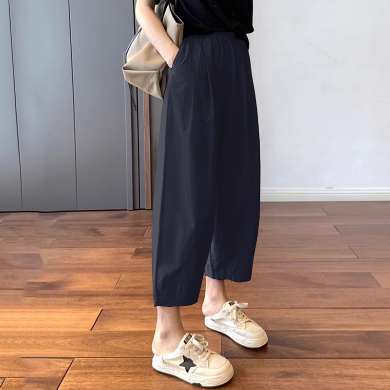 Quick-Dry Carrot Pants for Women, Summer Thin Cropped Wide-Leg Slimming Petite Nine-Point Ice Silk Casual Harem Paper Pants