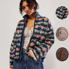 Vintage printed cotton jacket北欧复古年代乡村休闲印花女棉衣