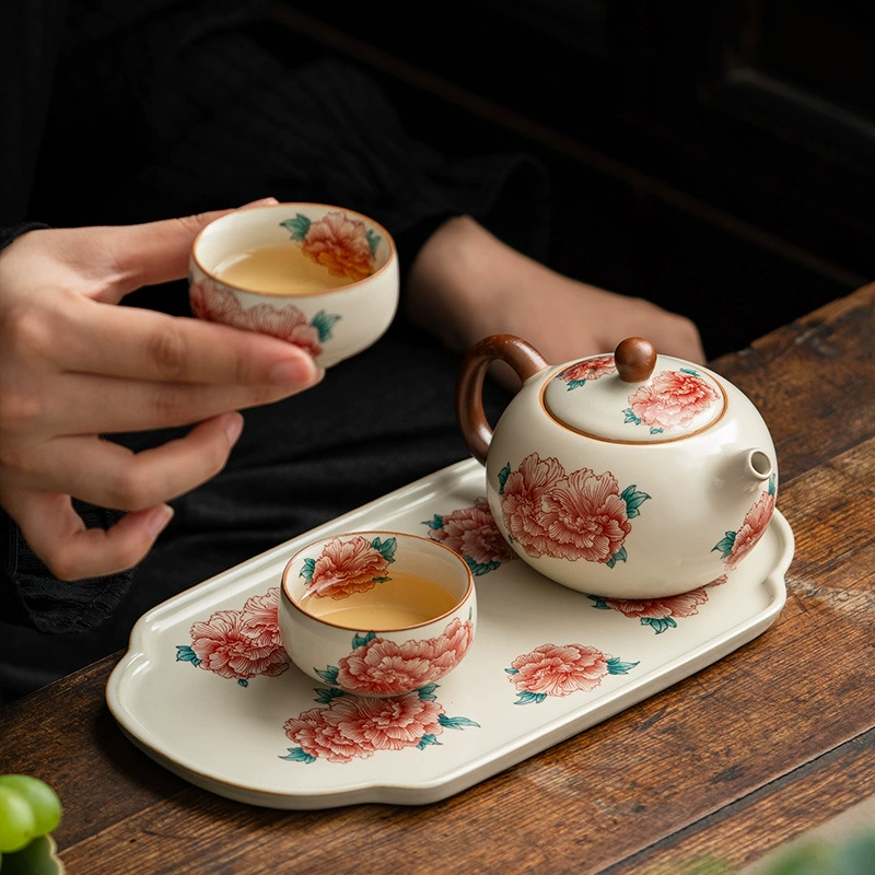 Ru Kiln Peony Xishi Pot чайный набор: чайник; чайник+2 чашки; чайник+2 чашки+поднос; чайник+4 чашки+поднос