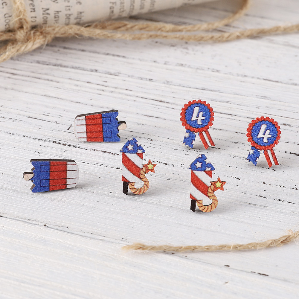 1 Set Casual National Flag Doll Wood Ear Studs display picture 9