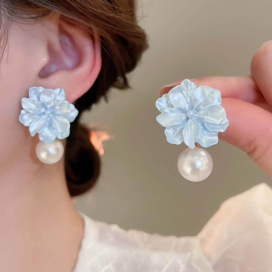 Pendientes de flores de color dopamina de verano Pendientes de todo fósforo de nicho fresco Pendientes de lujo de alta gama de moda al por mayor