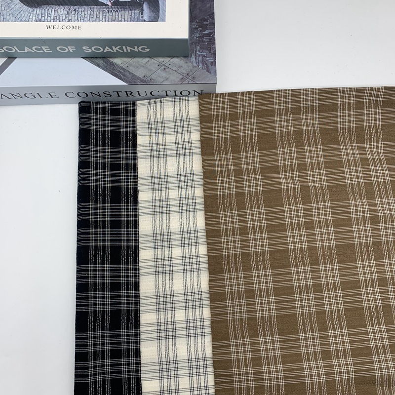 棉麻风格格子面料 提花格子衬衫连衣裙裤子外套格子布 旗袍格子布