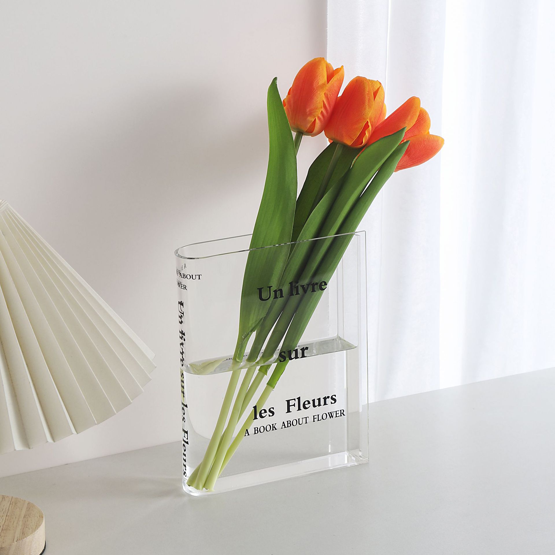 跨境创意透明亚克力书本花瓶客厅房间装饰品郁金香文艺插花容器