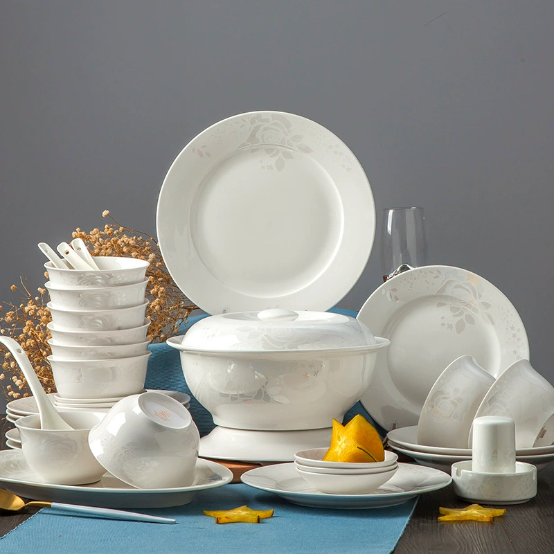 Сияние Jingdezhen на яркой керамической посуде белая роза домашняя фарфоровая миска набор костяной фарфор посуда столовый набор оптом
