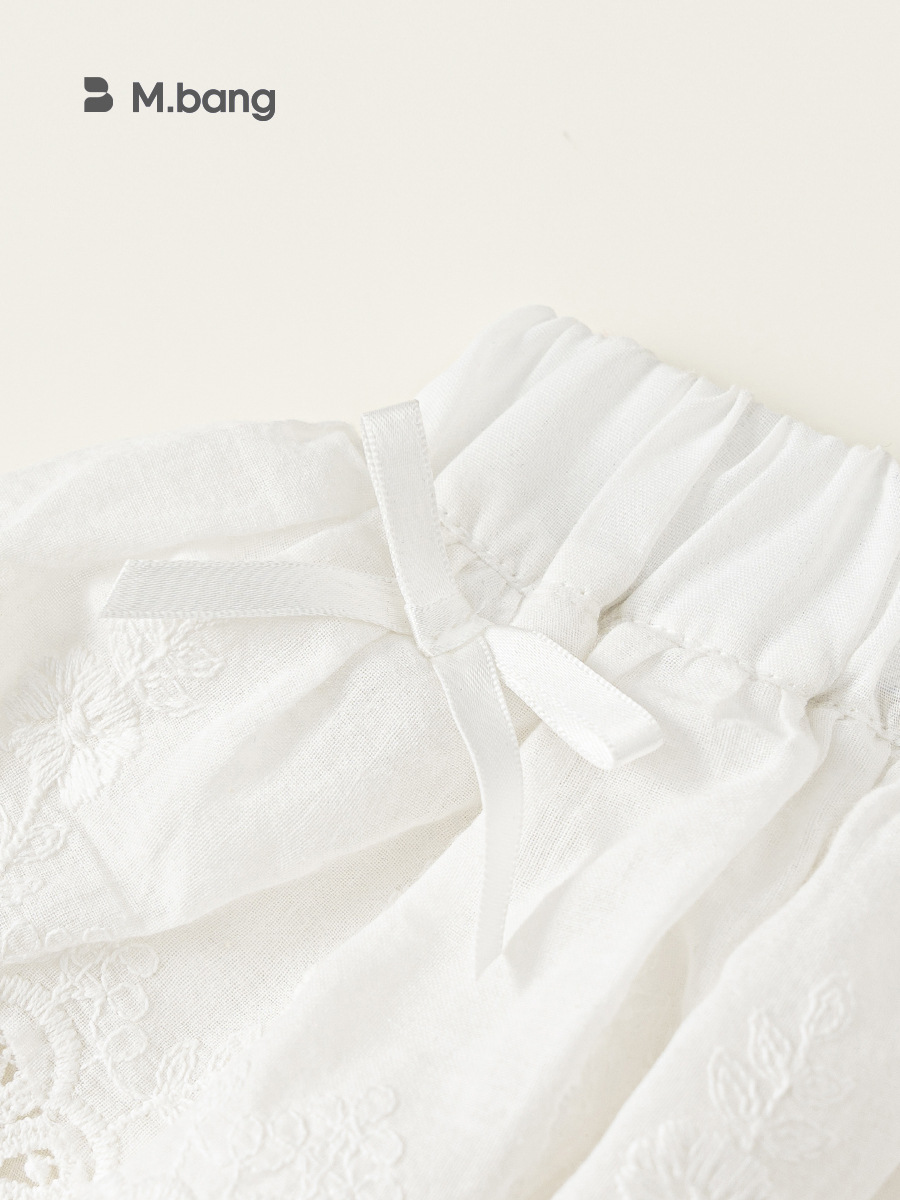 Youbao ropa para niños verano nuevo estilo falda corta niña color puro dulce lazo falda bordada hueca