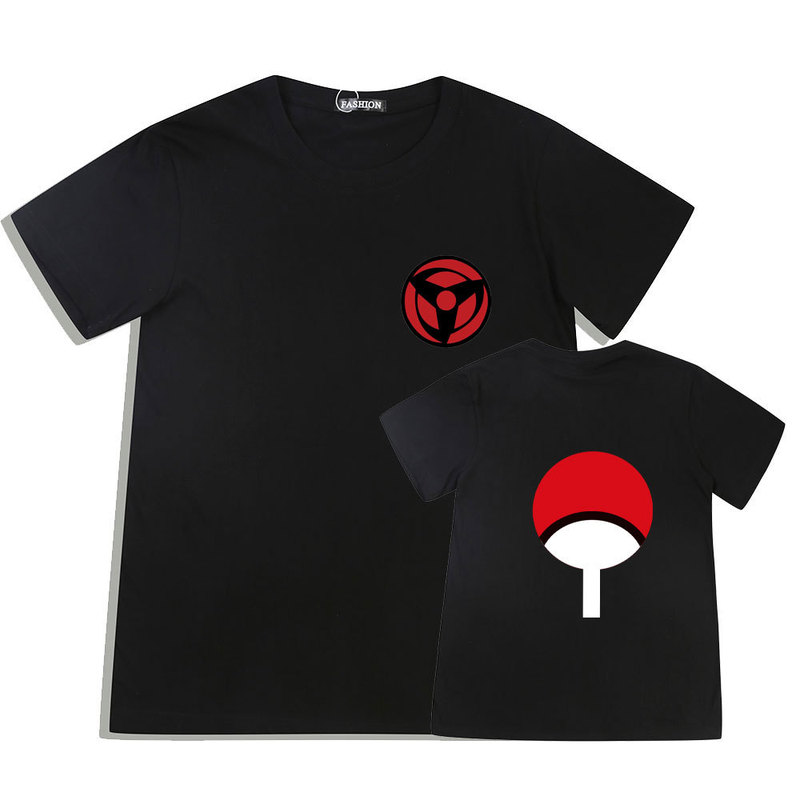 Japanese Anime Naruto Sharingan Uchiha Printed Cotton Short-sleeved Top Men's and Women's T-shirt